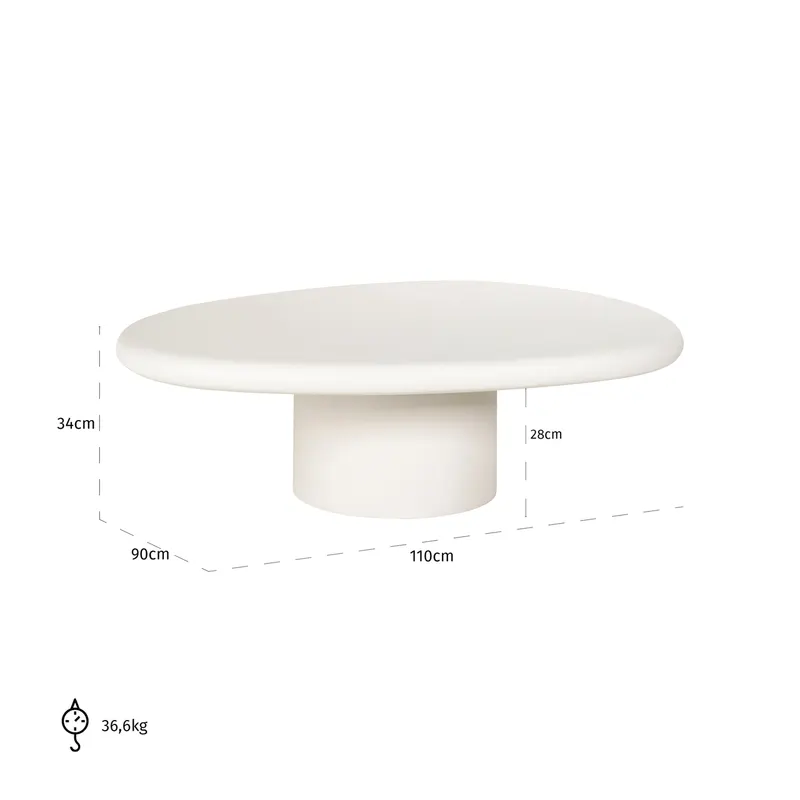 Couchtisch Bloomstone Weiß 110 × 90 cm von Richmond Interiors, Maßzeichnung 12