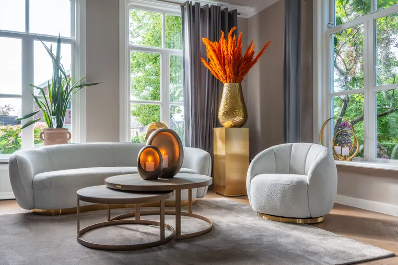 Couchtisch Bloomville Brass Shagreen 2er-Set von Richmond Interiors, Wohnbeispiel 11, im Wohnraum