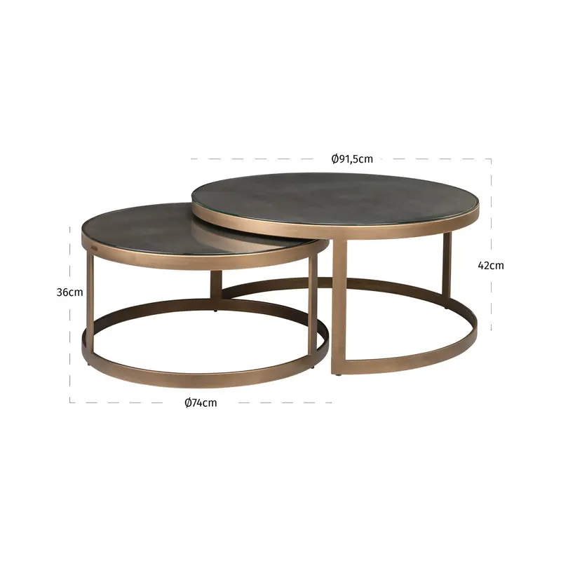 Couchtisch Bloomville Brass Shagreen 2er-Set von Richmond Interiors, Maßzeichnung 12