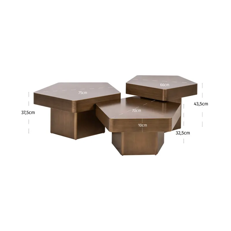 Couchtisch Hexa, Goldfarben, gebürstet, 3er-Set von Richmond Interiors, Maßzeichnung 16