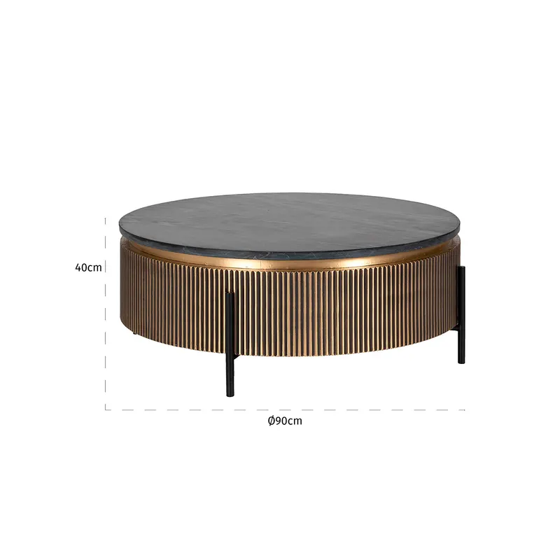 Couchtisch Ironville rund, Goldfarben von Richmond Interiors, Maßzeichnung 22