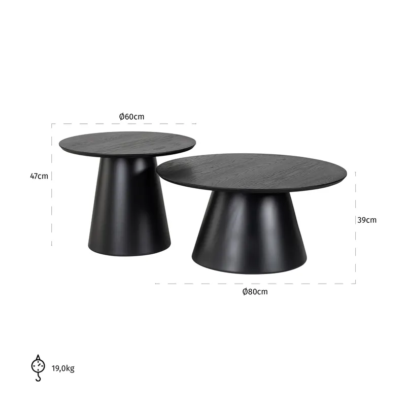 Couchtisch Jazz, Schwarz, 2er-Set von Richmond Interiors, Maßzeichnung 4