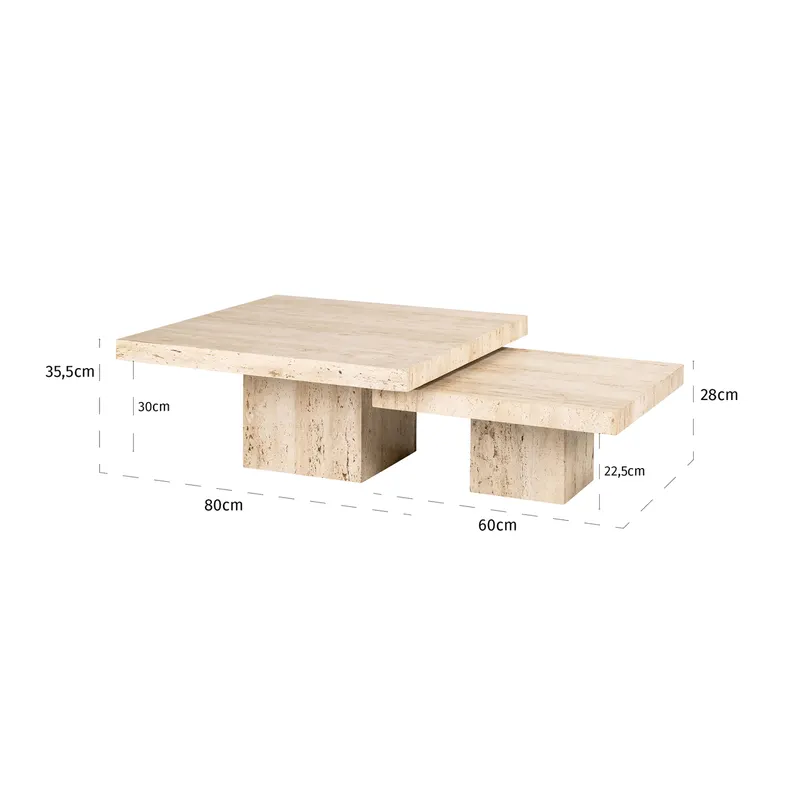 Couchtisch La Cantera Beige, 2er-Set von Richmond Interiors, Maßzeichnung 17