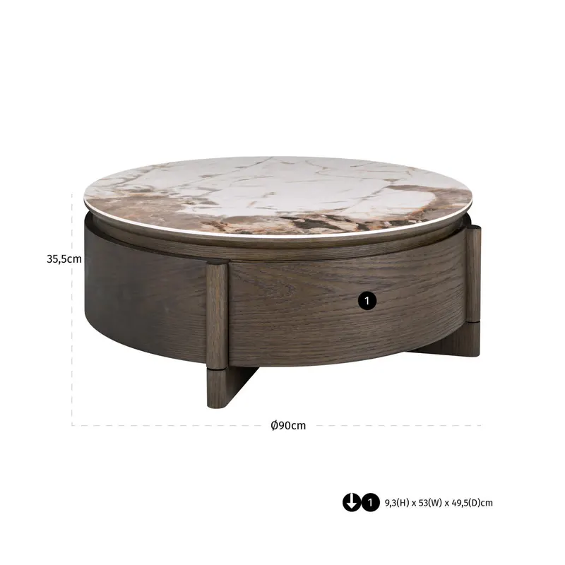 Runder Couchtisch Langford braun mit Stauraum von Richmond Interiors, Maßzeichnung 8