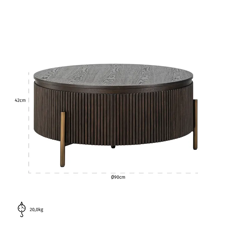 Couchtisch Luxor, Braun, 95Ø cm von Richmond Interiors, Maßzeichnung 11
