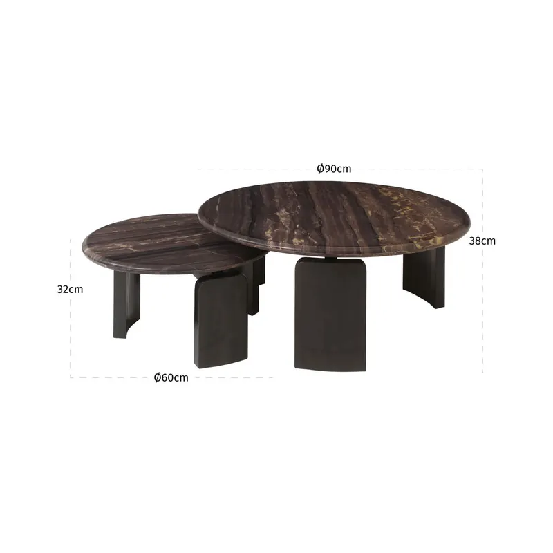 Couchtisch Menton Burgunderrot, 2er-Set von Richmond Interiors, Maßzeichnung 9