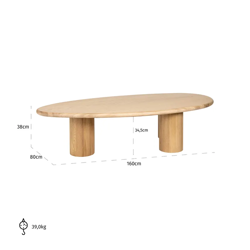Couchtisch Oakley, Eiche natur von Richmond Interiors, Maßzeichnung 5