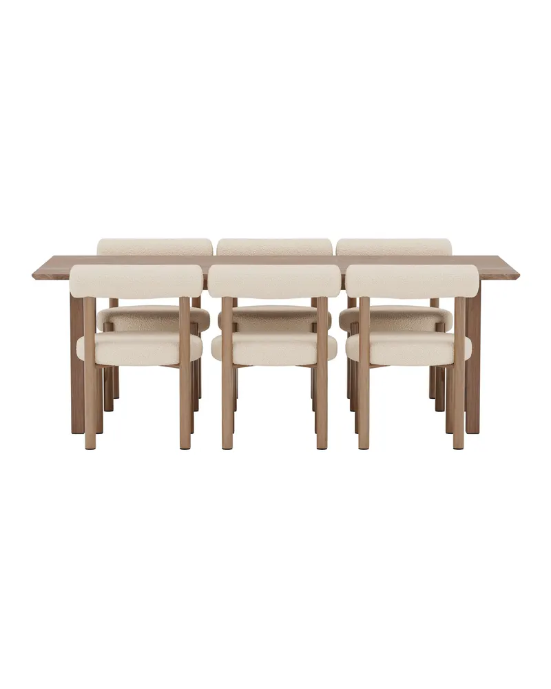 Count & Tillo Esstisch mit Stühlen: 220 cm Tafel, 6 Bouclé-Stühle