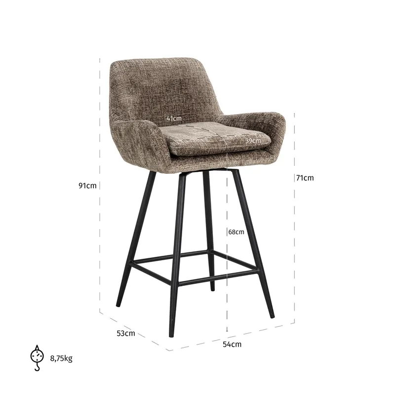 Counterstuhl Linsey, Niagara stone, drehbar, 2er-Set von Richmond Interiors, Maßzeichnung 14