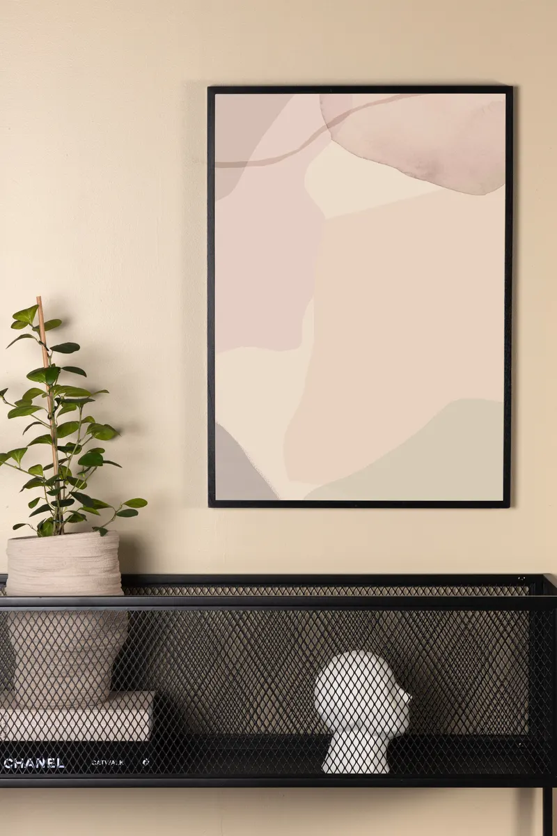 Cream Poster mit abstrakten Formen in 100 × 70 cm, im Wohnraum, Ansicht 1