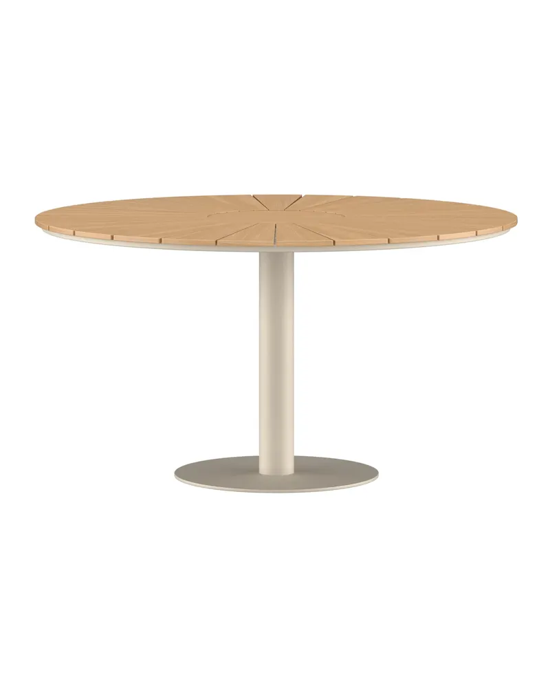 Croft runder Gartentisch mit Teakplatte und Säulenfuß, Ø 120 cm, Natur, Beige