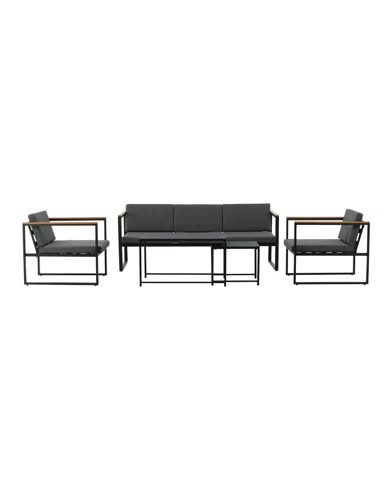 Dakar Gartenlounge in Schwarz mit zwei Glastischen