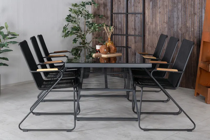 Dallas & Bois Gartenmöbel-Set mit Glastisch und 6 Stühlen, im Wohnraum, Ansicht 1