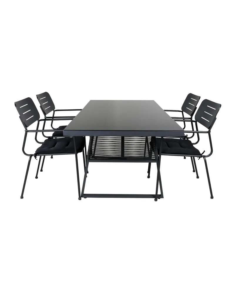 Dallas & Nicke Gartenmöbel-Set: Glastisch, 4 Stühle mit Sitzkissen