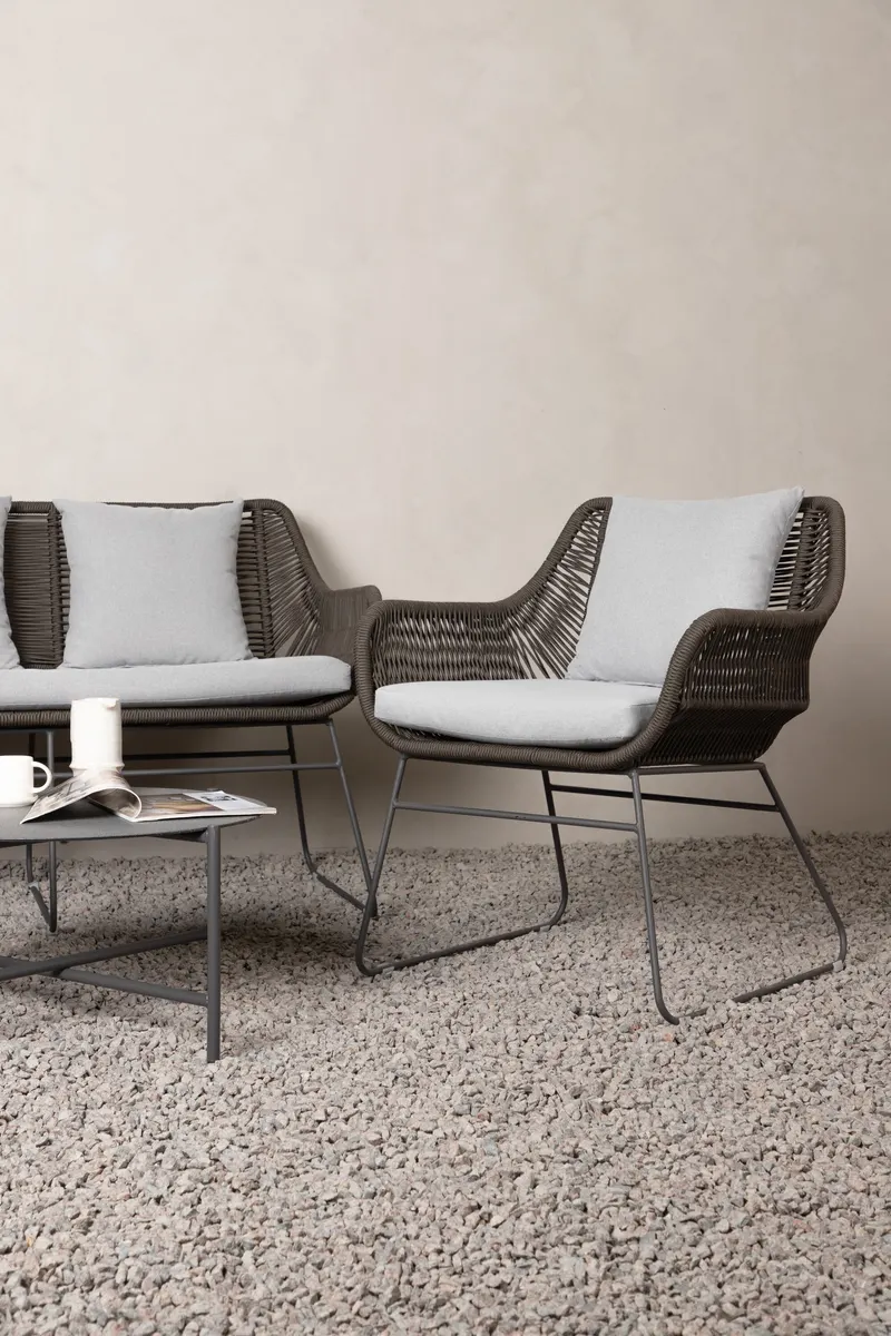 Davao Gartenlounge mit Seilgeflecht und rundem Glastisch, im Wohnraum, Ansicht 3