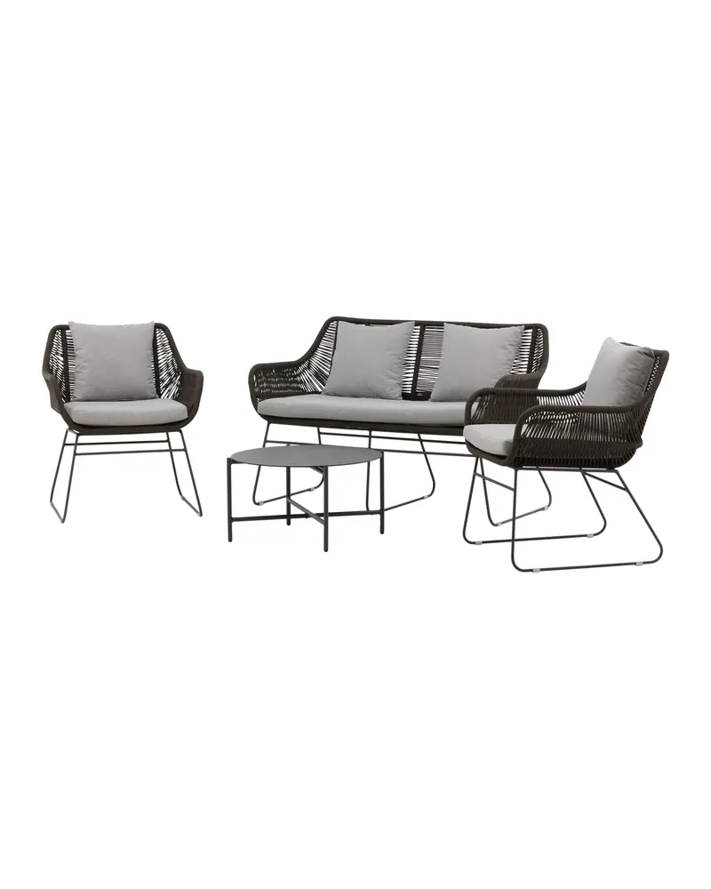 Davao Gartenlounge mit Seilgeflecht und rundem Glastisch, Ansicht 8