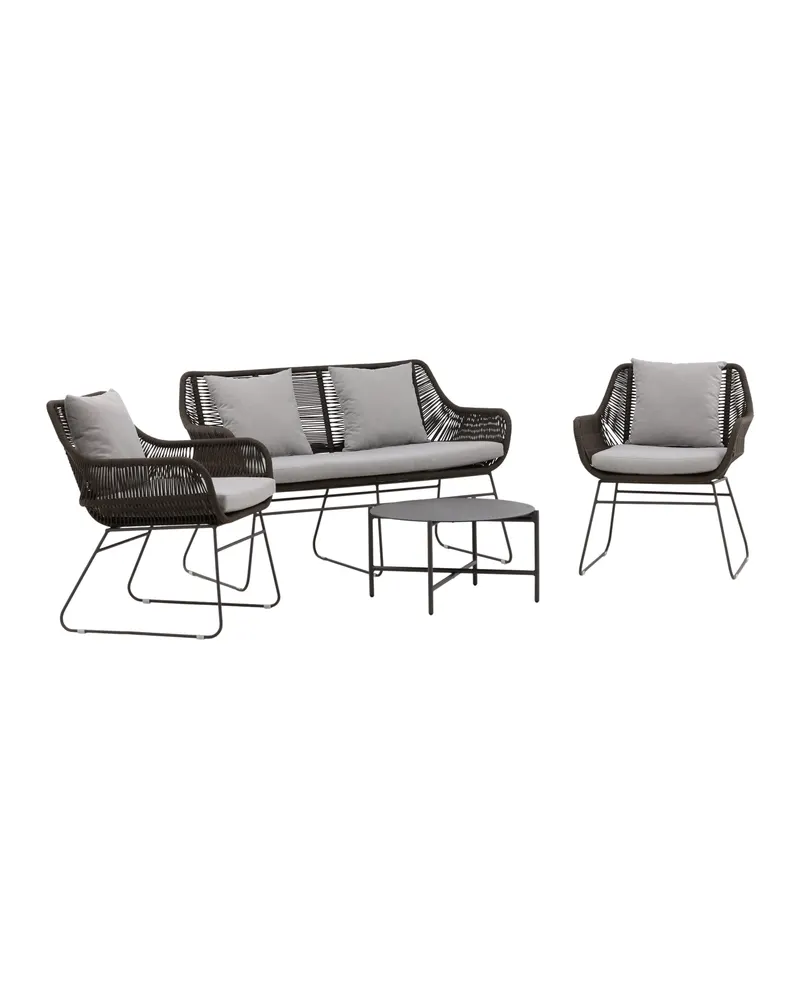 Davao Gartenlounge mit Seilgeflecht und rundem Glastisch, Ansicht 2