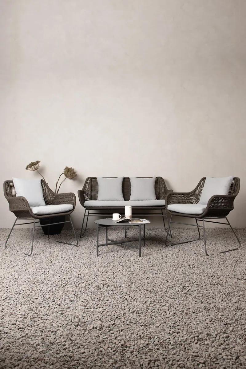 Davao Gartenlounge mit Seilgeflecht und rundem Glastisch, im Wohnraum, Ansicht 1