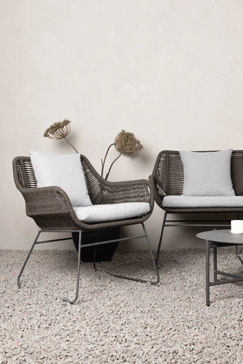 Davao Gartenlounge mit Seilgeflecht und rundem Glastisch, im Wohnraum, Ansicht 2