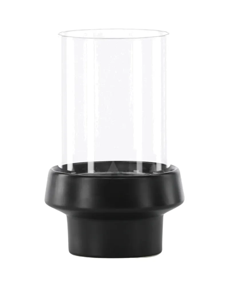 Davida Windlicht mit Glaszylinder auf Steinzeugsockel in Ø 13 cm, Schwarz, Ansicht 3