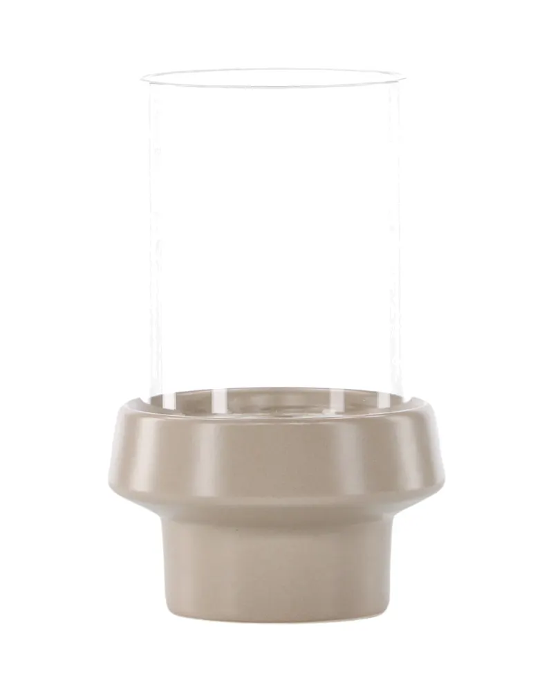 Davida Windlicht mit Glaszylinder auf Steinzeugsockel in Ø 13 cm, Beige, Ansicht 2
