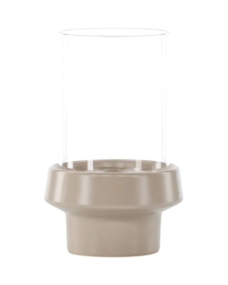 Davida Windlicht mit Glaszylinder auf Steinzeugsockel in Ø 13 cm, Beige, Ansicht 3
