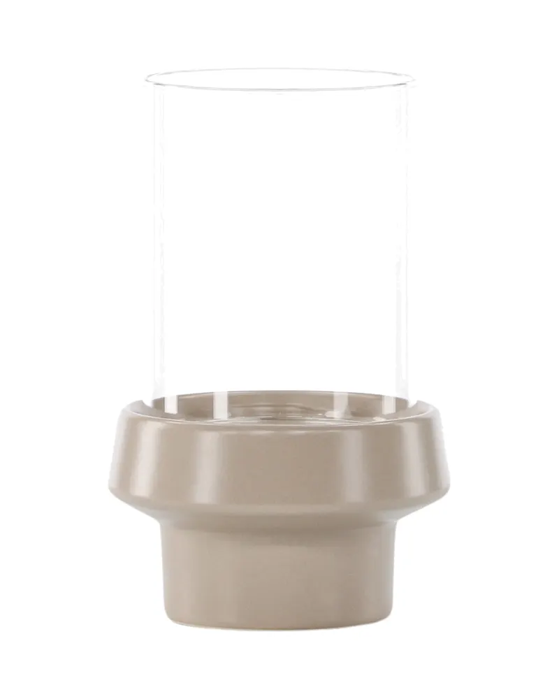 Davida Windlicht mit Glaszylinder auf Steinzeugsockel in Ø 13 cm, Beige, Ansicht 4