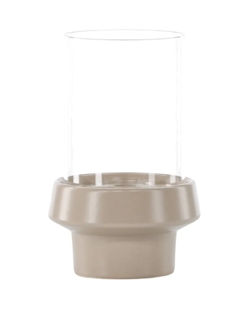 Davida Windlicht mit Glaszylinder auf Steinzeugsockel in Ø 13 cm, Beige, Ansicht 5