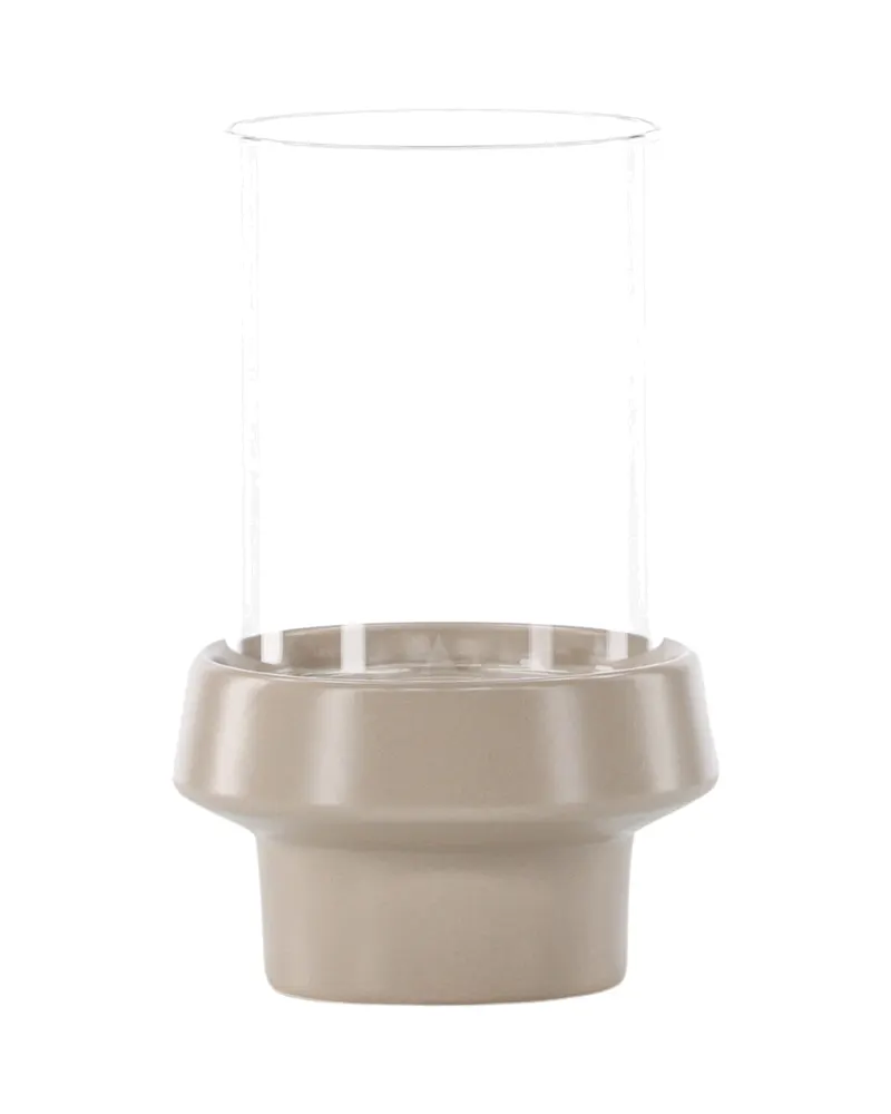 Davida Windlicht mit Glaszylinder auf Steinzeugsockel in Ø 13 cm, Beige, Ansicht 6