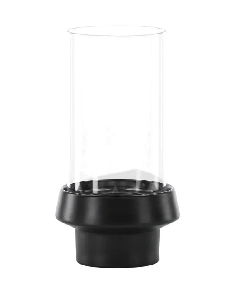 Davida Windlicht mit Glaszylinder auf Steinzeugsockel in Ø 15 cm, Schwarz, Ansicht 1