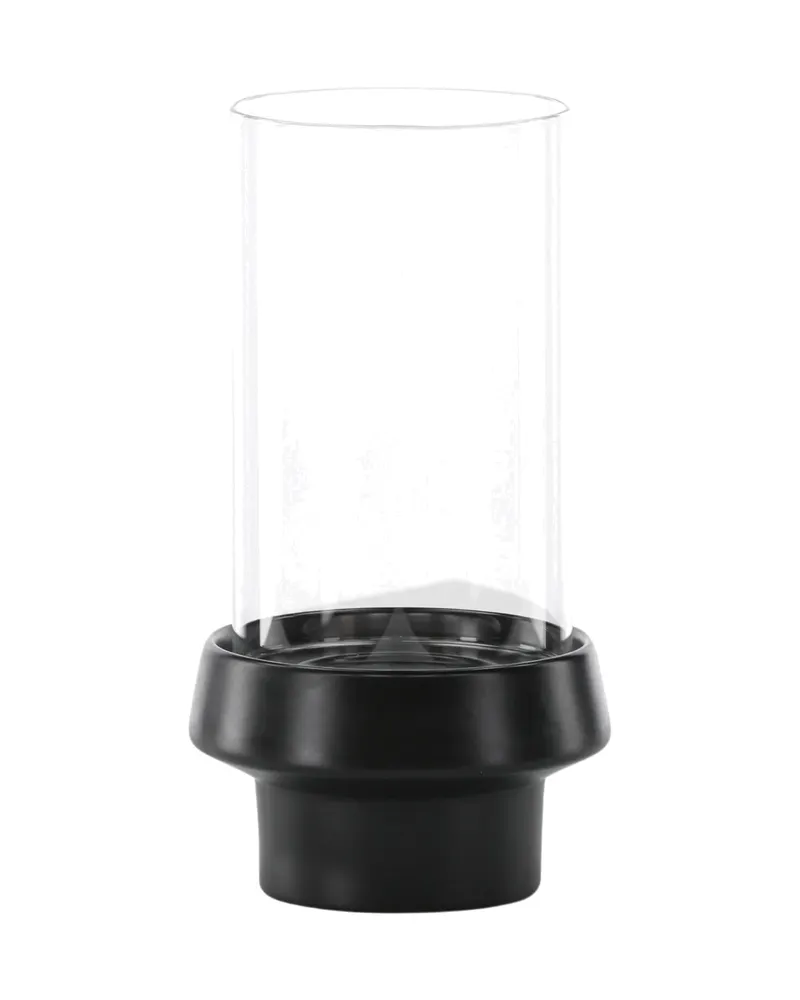 Davida Windlicht mit Glaszylinder auf Steinzeugsockel in Ø 15 cm, Schwarz, Ansicht 3