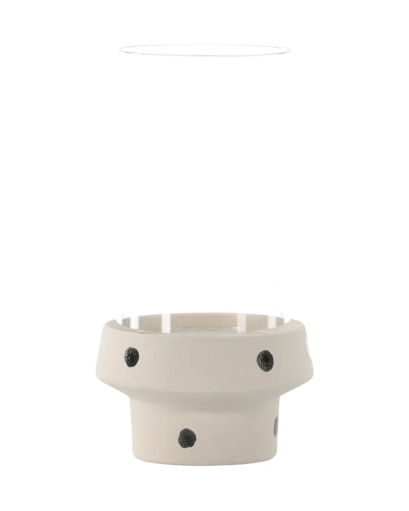 Davida Windlicht mit Glaszylinder auf Steinzeugsockel in Ø 15 cm, Beige, Ansicht 1
