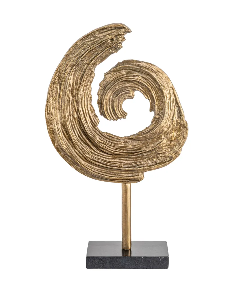 Dekoobjekt Swirl aus Aluminium und Granit in Messingfarben antik