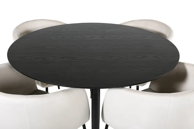 Dipp & Berit Essgruppe mit rundem Esstisch und 4 Polsterstühlen in Beige, Gestell Schwarz, Ansicht 2