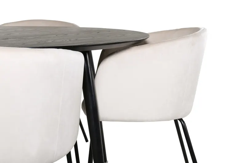 Dipp & Berit Essgruppe mit rundem Esstisch und 4 Polsterstühlen in Beige, Gestell Schwarz, Ansicht 3