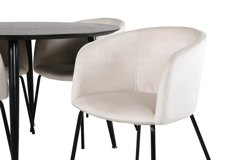 Dipp & Berit Essgruppe mit rundem Esstisch und 4 Polsterstühlen in Beige, Gestell Schwarz, Ansicht 4