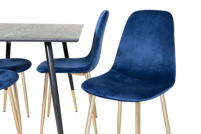 Dipp & Polar Essgruppe mit rechteckigem Esstisch und 4 Polsterstühlen in Blau, Gestell Gold, Ansicht 3