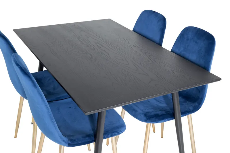 Dipp & Polar Essgruppe mit rechteckigem Esstisch und 4 Polsterstühlen in Blau, Gestell Gold, Ansicht 4