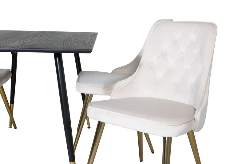 Dipp & Velvet Deluxe Essgruppe mit rechteckigem Esstisch und 4 Samtstühlen in Beige, Gestell Messing gebürstet, Ansicht 3