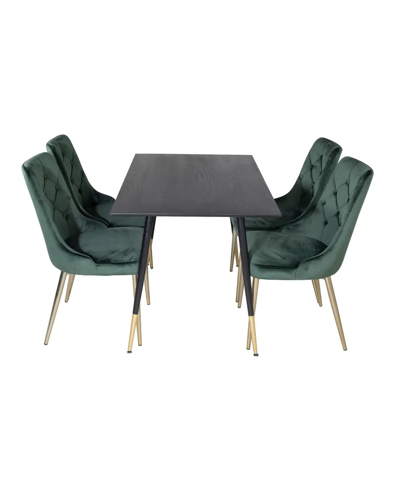 Dipp & Velvet Deluxe Essgruppe mit rechteckigem Esstisch und 4 Samtstühlen in Grün, Gestell Gold, Ansicht 1