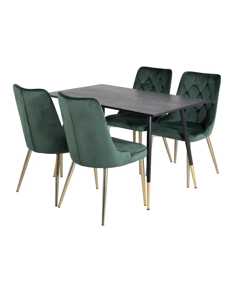 Dipp & Velvet Deluxe Essgruppe mit rechteckigem Esstisch und 4 Samtstühlen in Grün, Gestell Gold, Ansicht 2