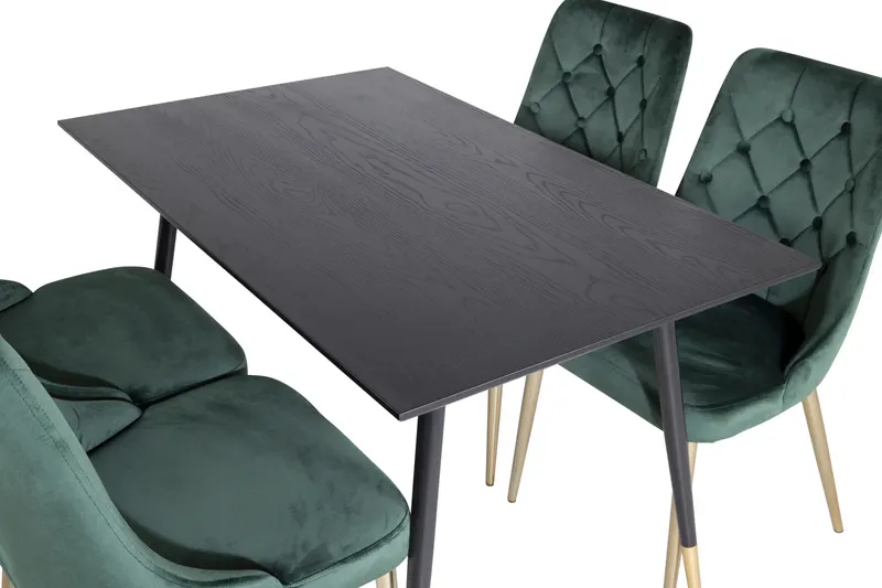 Dipp & Velvet Deluxe Essgruppe mit rechteckigem Esstisch und 4 Samtstühlen in Grün, Gestell Gold, Ansicht 4