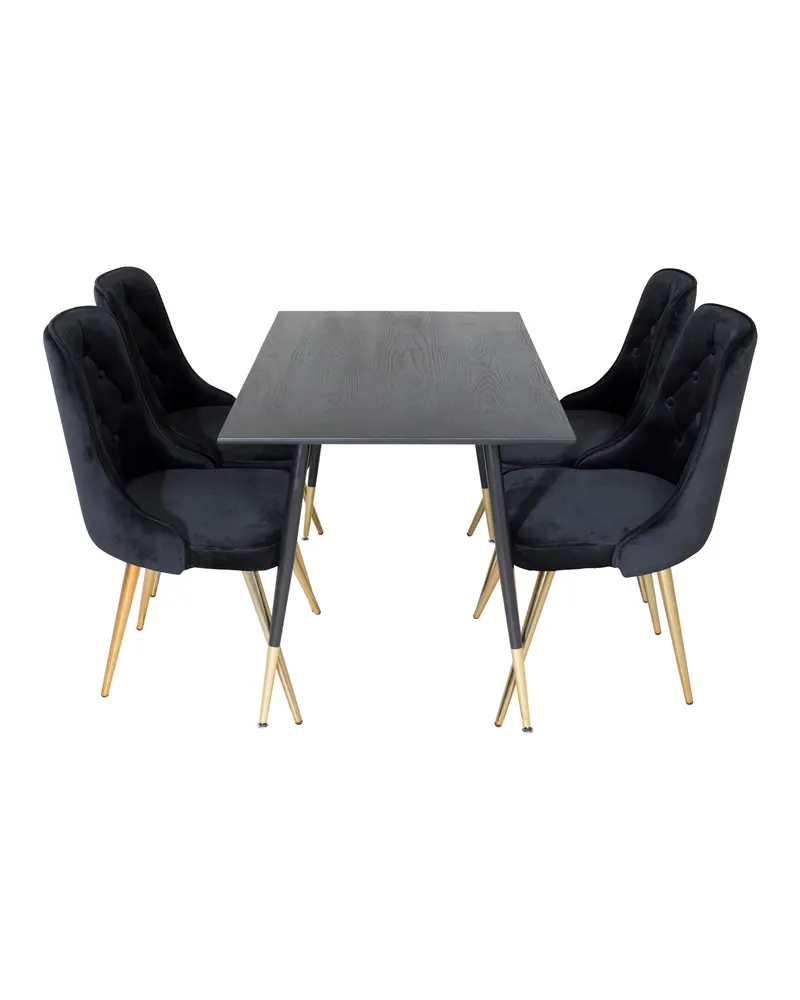 Dipp & Velvet Deluxe Essgruppe: Esstisch mit 4 Samtstühlen