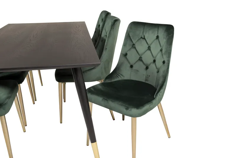 Dipp & Velvet Deluxe Essgruppe mit rechteckigem Esstisch und 6 gepolsterten Stühlen in Grün, Gestell Gold, Ansicht 4