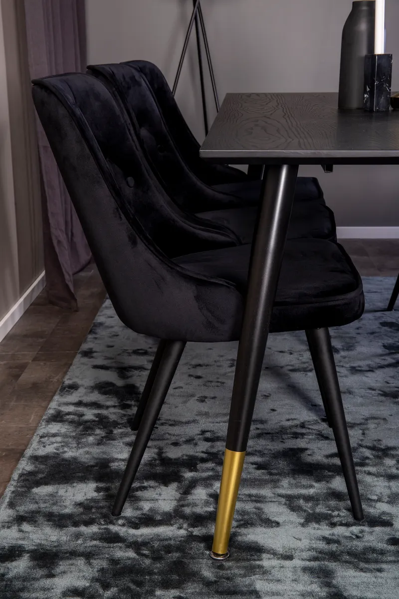 Dipp & Velvet Deluxe Essgruppe mit rechteckigem Esstisch und 6 gepolsterten Stühlen in Schwarz, im Wohnraum, Ansicht 3