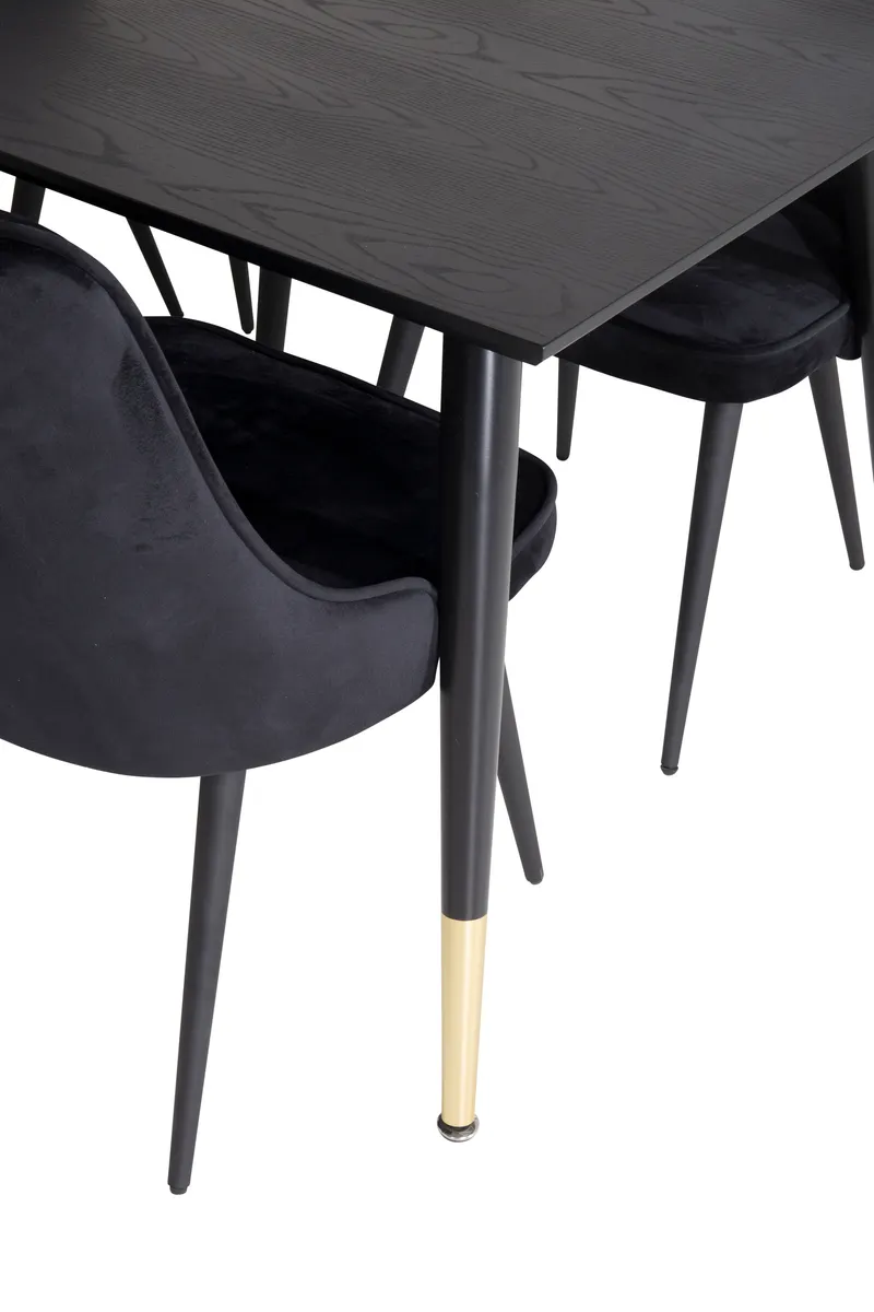 Dipp & Velvet Deluxe Essgruppe mit rechteckigem Esstisch und 6 gepolsterten Stühlen in Schwarz, Ansicht 2