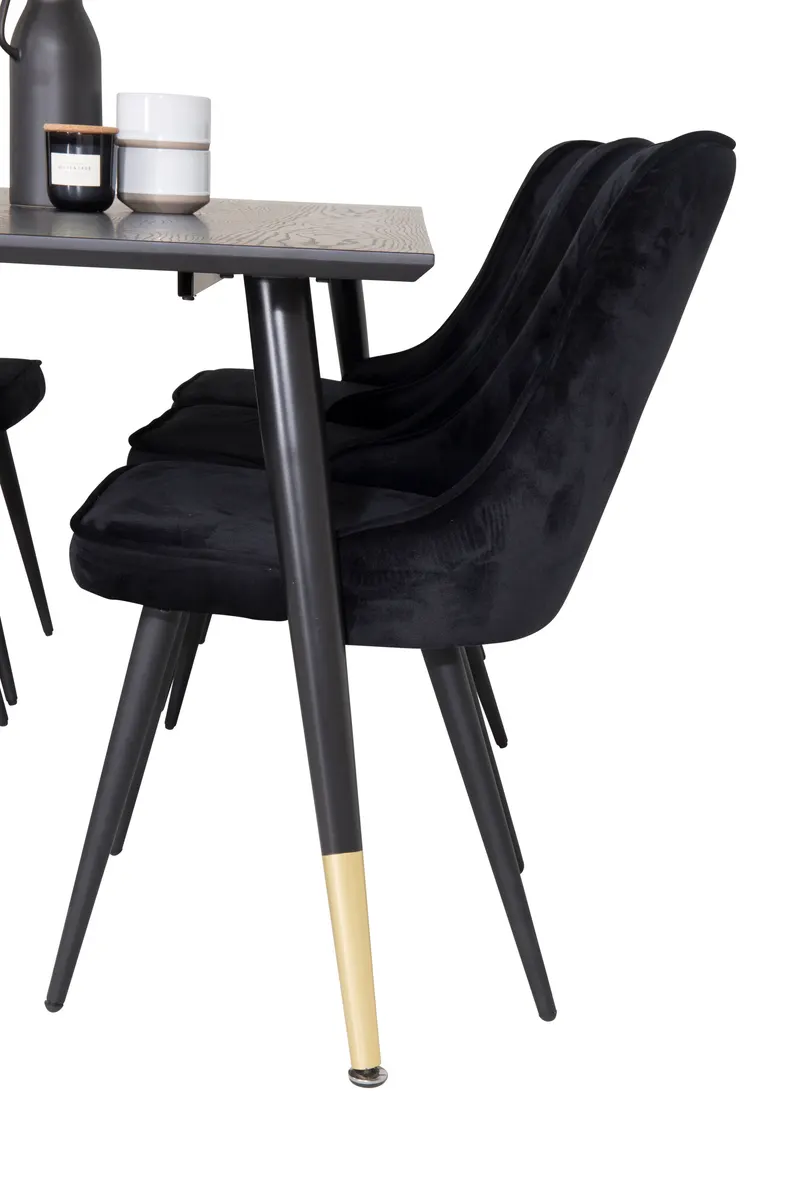 Dipp & Velvet Deluxe Essgruppe mit rechteckigem Esstisch und 6 gepolsterten Stühlen in Schwarz, Ansicht 3