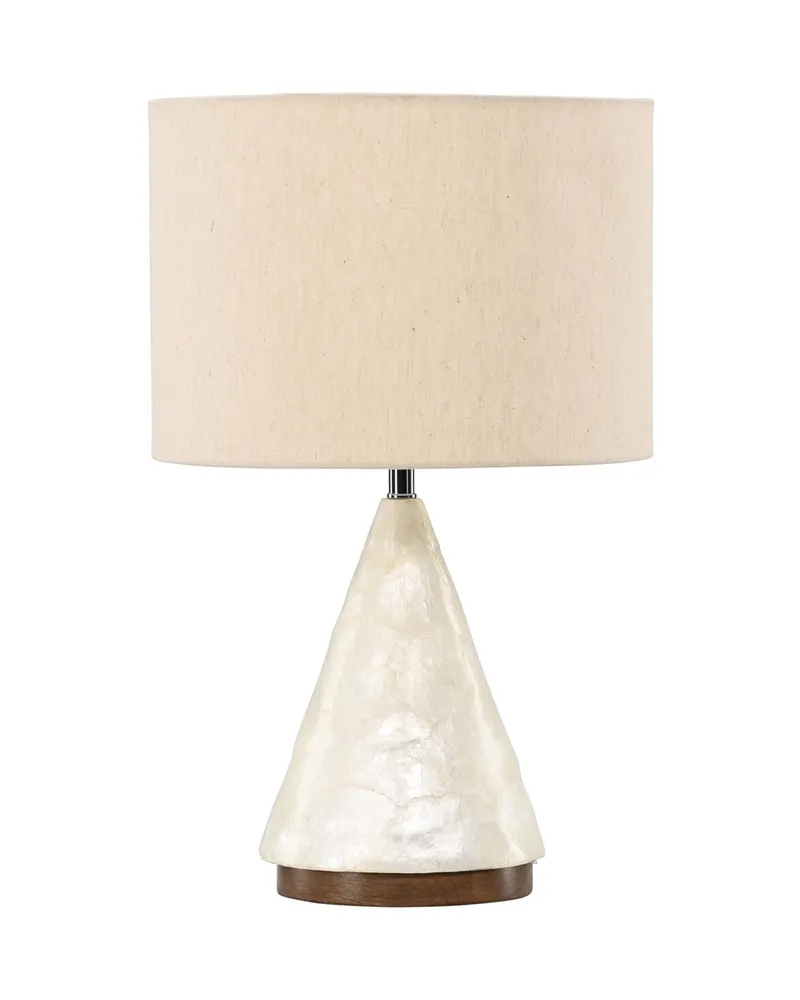 Donsö Tischlampe mit Kegelfuß aus Capiz-Muschel und Juteschirm