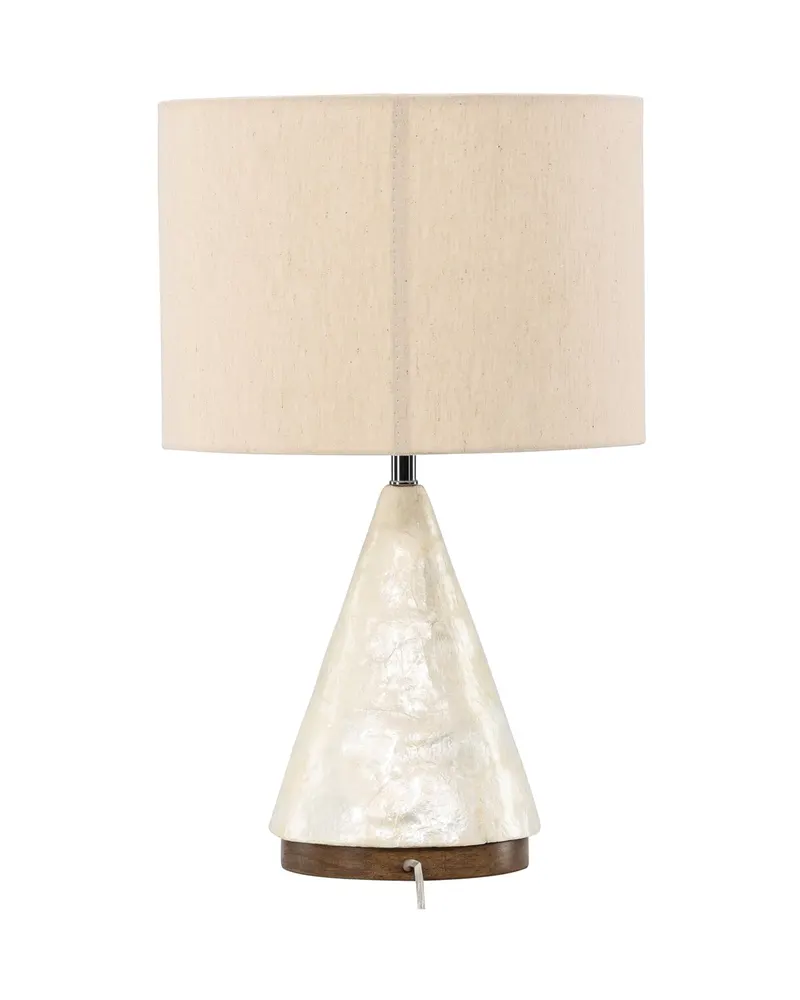 Donsö Tischlampe mit Kegelfuß aus Capiz-Muschel und Juteschirm, Ansicht 7