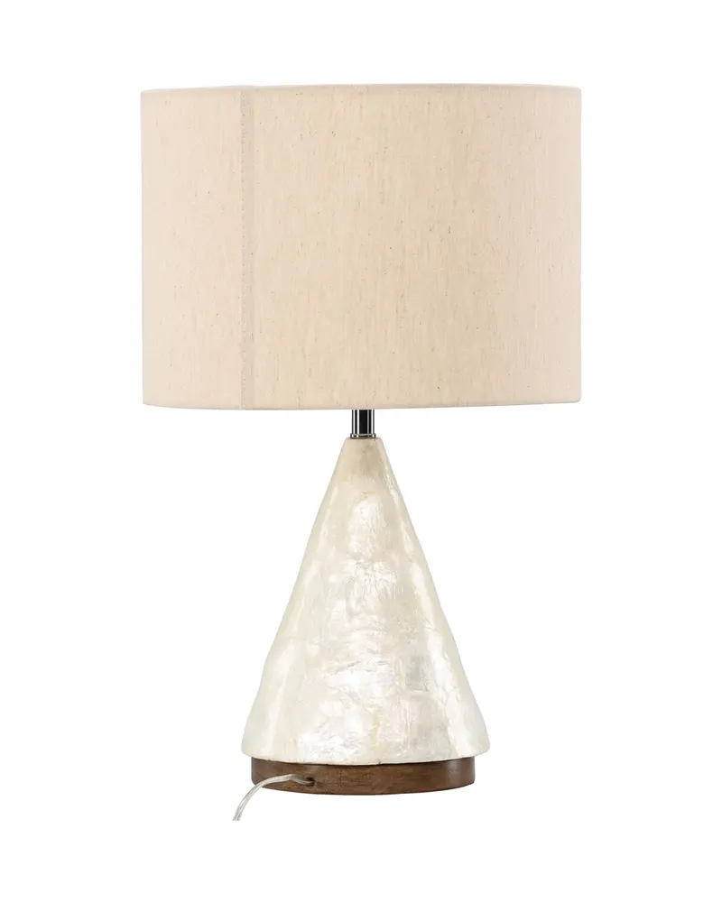 Donsö Tischlampe mit Kegelfuß aus Capiz-Muschel und Juteschirm, Ansicht 8